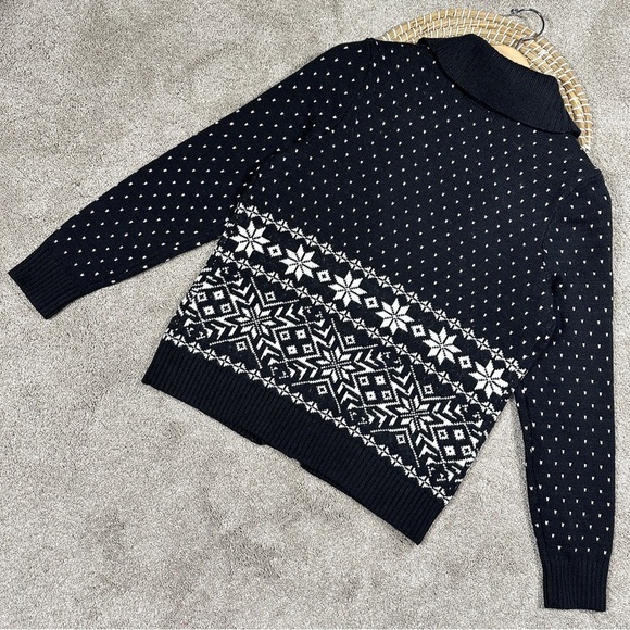 Lands’ End Women’s Wool Blend Cozy Lofty Jacquard Shawl Cardigan Sweater Black S - Picture 8 of 13